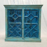 French Arched Hand carved Doors Buffet Sideboard Turquoise 107x45x103cm
